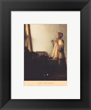 Framed Woman With A Pearl Necklace Print