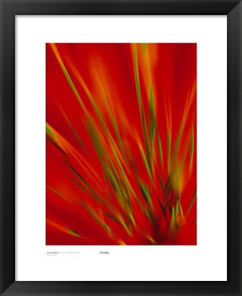 Framed Flexi Grass, Bright Green On Red Print