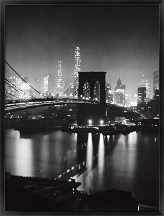 Framed Night View Of The Brooklyn Bridge Print