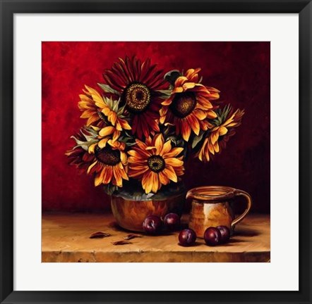 Framed Sunflowers With Plums Print