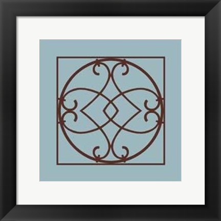 Framed Chocolate And Blue Ironwork VI Print