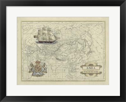 Framed Antique Map Of Asia Print