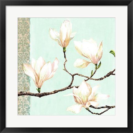 Framed Magnolias On Turquoise Print