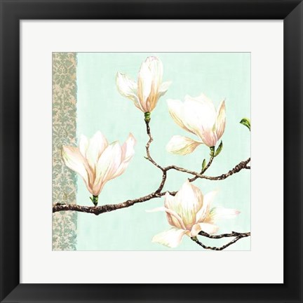 Framed Magnolias On Turquoise Print