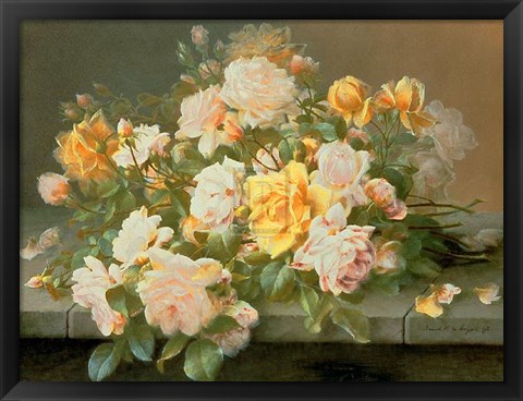 Framed Pink and Yellow Roses Print