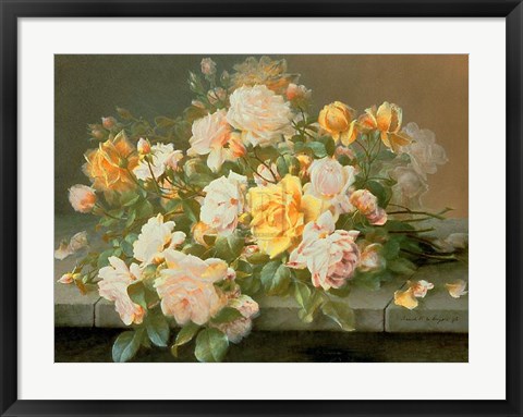 Framed Pink and Yellow Roses Print