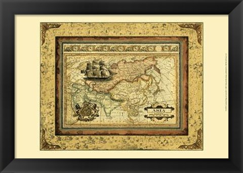 Framed Crackled Map Of Asia Print