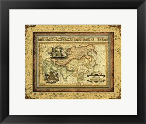 Framed Crackled Map Of Asia Print