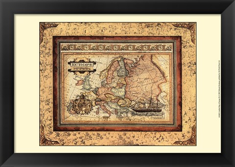 Framed Crackled Map Of Europe Print