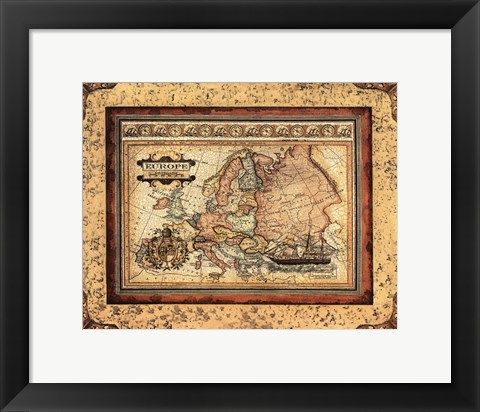 Framed Crackled Map Of Europe Print