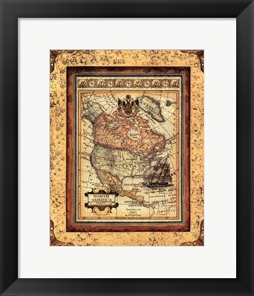 Framed Crackled Map Of North America Print