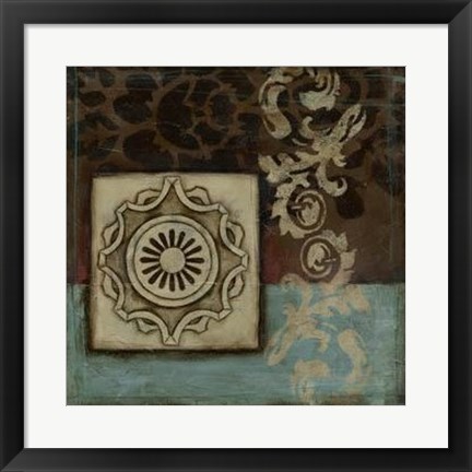 Framed Damask Tapestry Wrosette I Print