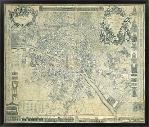 Framed Nouveau Plan De Paris 1728 Print