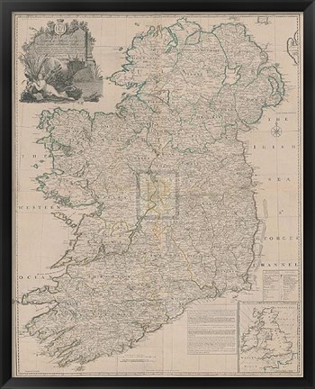 Framed Map of the Kingdom of Ireland, Print