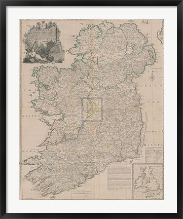 Framed Map of the Kingdom of Ireland, Print