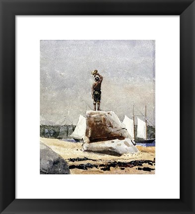 Framed Boy Hailing Schooners Print