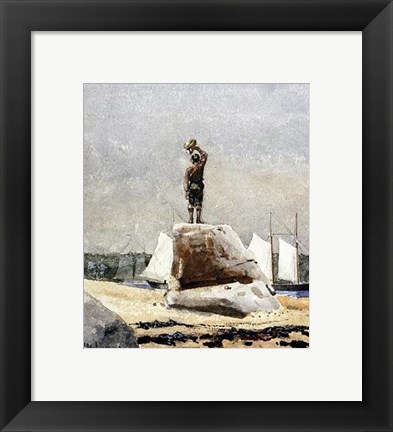 Framed Boy Hailing Schooners Print