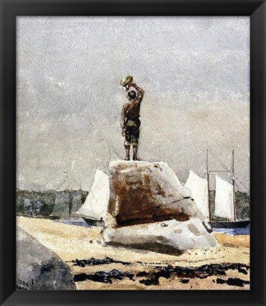 Framed Boy Hailing Schooners Print