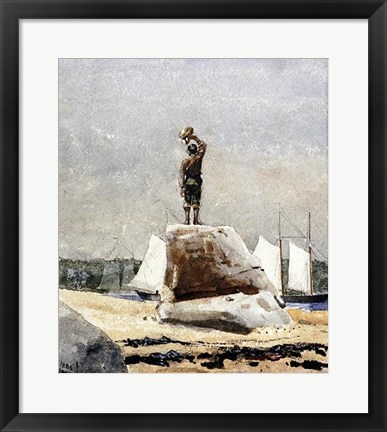 Framed Boy Hailing Schooners Print