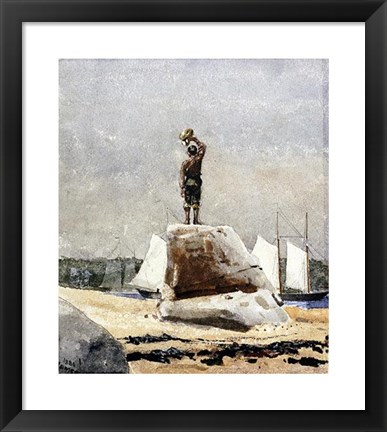 Framed Boy Hailing Schooners Print