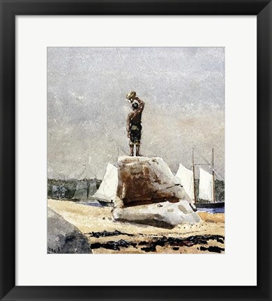 Framed Boy Hailing Schooners Print