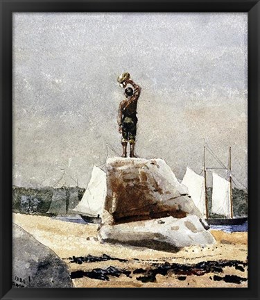 Framed Boy Hailing Schooners Print