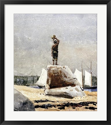 Framed Boy Hailing Schooners Print