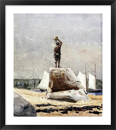 Framed Boy Hailing Schooners Print