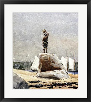 Framed Boy Hailing Schooners Print