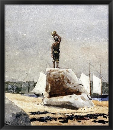 Framed Boy Hailing Schooners Print