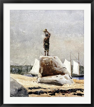 Framed Boy Hailing Schooners Print