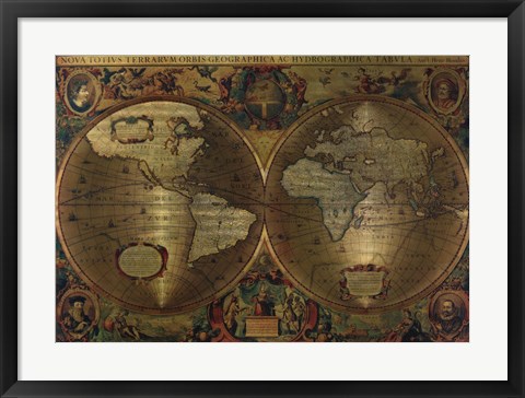 Framed Vintage World Map (metallic) Print