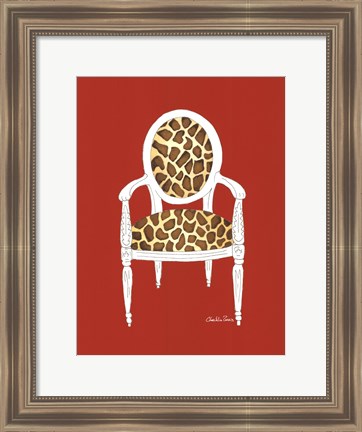 Framed Giraffe Chair On Red Print