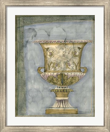 Framed Small Urn And Damask I Print