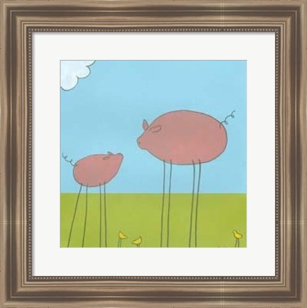 Framed Stick-Leg Pig II Print