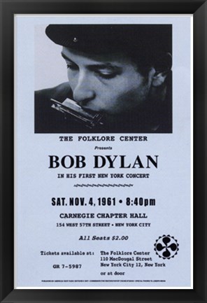 Framed Bob Dylan, Carnegie Hall, 1961 Print