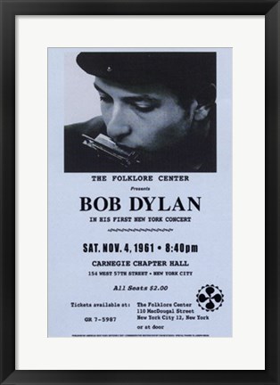 Framed Bob Dylan, Carnegie Hall, 1961 Print