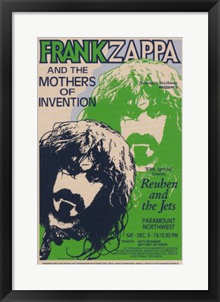 Framed Frank Zappa, Paramount Northwest, 1972 Print