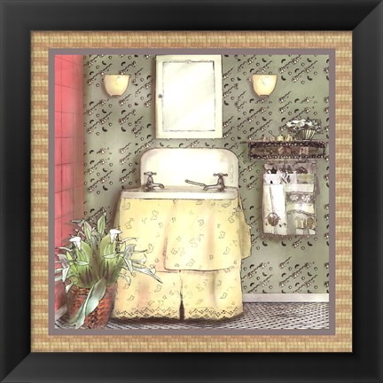 Framed Bathroom In Green I Print