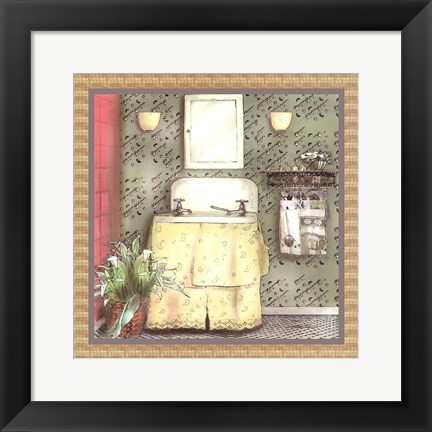 Framed Bathroom In Green I Print