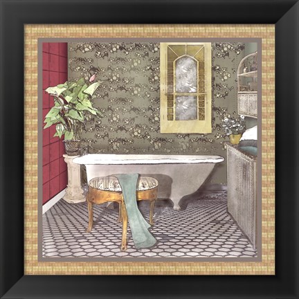 Framed Bathroom In Green II Print