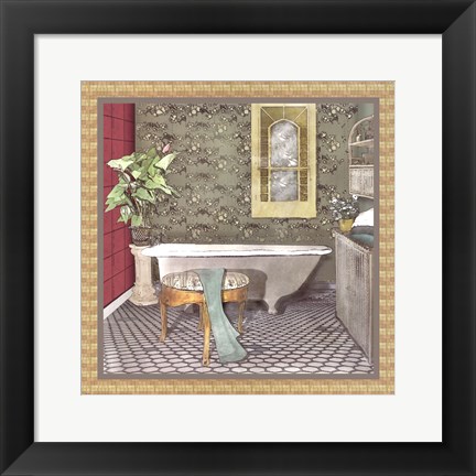 Framed Bathroom In Green II Print