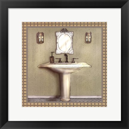 Framed Bathroom In Green III Print