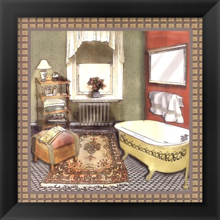 Framed Bathroom In Green IV Print