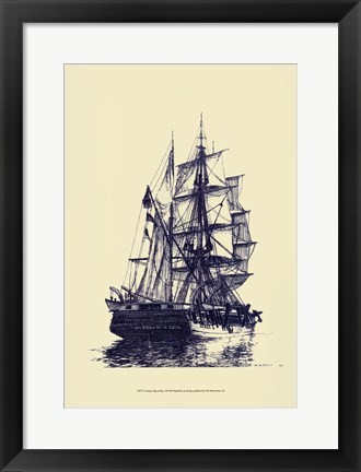 Framed Antique Ship in Blue I Print