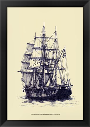 Framed Antique Ship in Blue II Print