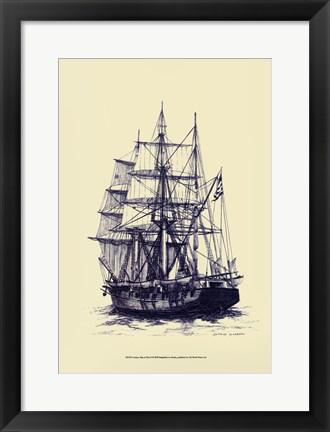 Framed Antique Ship in Blue II Print