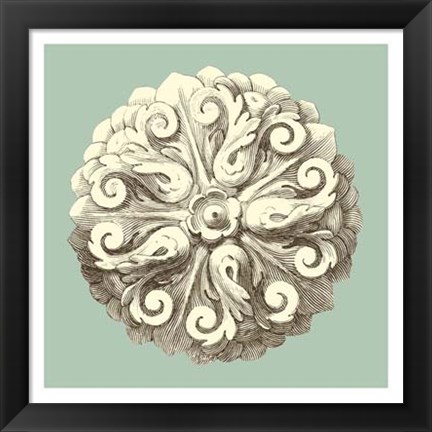 Framed Celadon and Mocha Rosette II Print