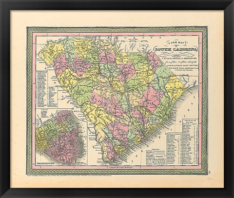 Framed New Map Of South Carolina Print