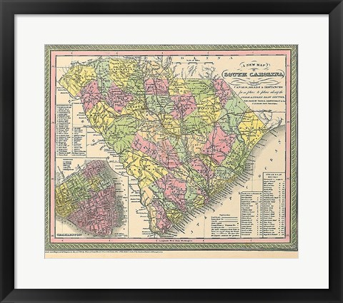 Framed New Map Of South Carolina Print